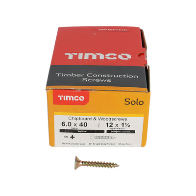 TIMco Solo Countersunk Gold Woodscrews - 6.0 x 40 - 200 Pieces