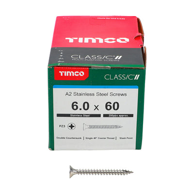TIMco Classic Multi-Purpose Countersunk A2 Stainless Steel Woodcrews - 6.0 x 60 - 200 Pieces