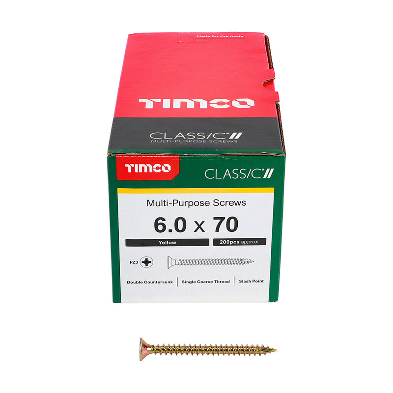 TIMco Classic Multi-Purpose Countersunk Gold Woodscrews - 6.0 x 70 - 200 Pieces