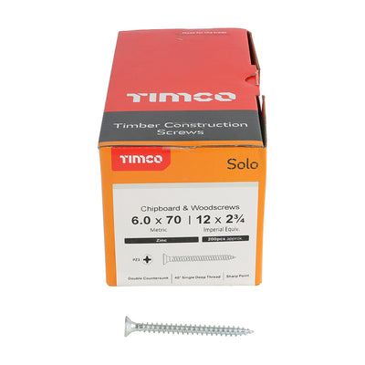 TIMco Solo Countersunk Silver Woodscrews - 6.0 x 70 - 200 Pieces