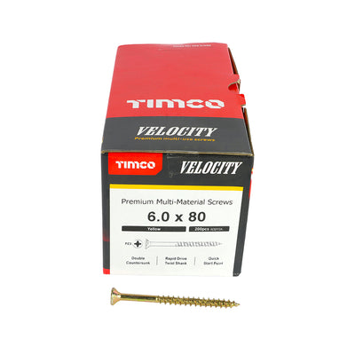 TIMco Velocity Premium Multi-Use Countersunk Gold Woodscrews - 6.0 x 80 - 200 Pieces