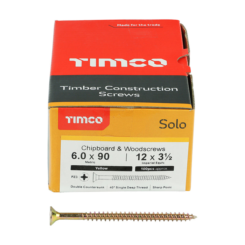 TIMco Solo Countersunk Gold Woodscrews - 6.0 x 90 - 100 Pieces