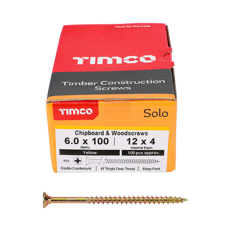 TIMco Solo Countersunk Gold Woodscrews - 6.0 x 100 - 100 Pieces