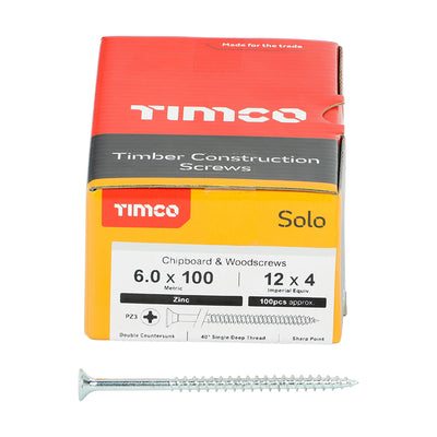 TIMco Solo Countersunk Silver Woodscrews - 6.0 x 100 - 100 Pieces