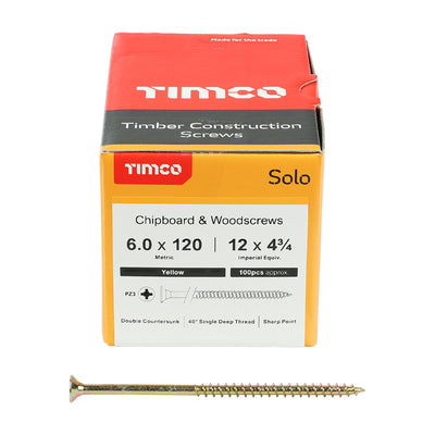 TIMco Solo Countersunk Gold Woodscrews - 6.0 x 120 - 100 Pieces