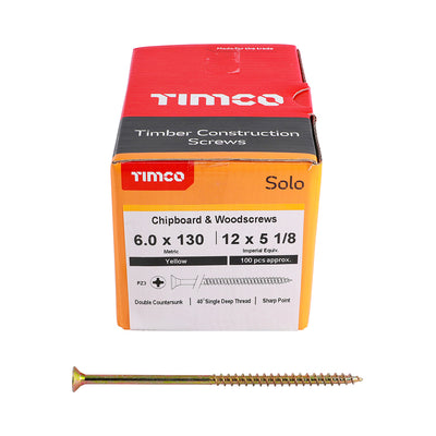 TIMco Solo Countersunk Gold Woodscrews - 6.0 x 130 - 100 Pieces