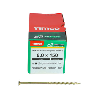 TIMco C2 Strong-Fix Multi-Purpose Premium Countersunk Gold Woodscrews - 6.0 x 150 - 100 Pieces