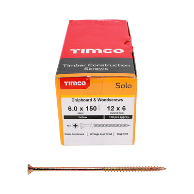TIMco Solo Countersunk Gold Woodscrews - 6.0 x 150 - 100 Pieces