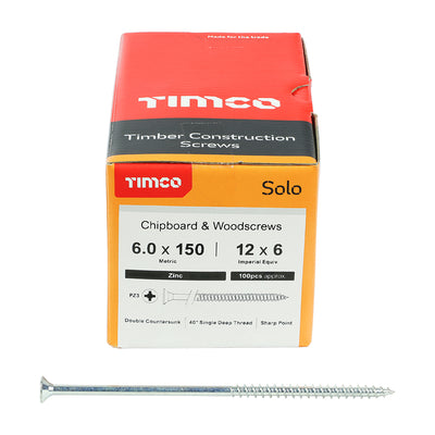 TIMco Solo Countersunk Silver Woodscrews - 6.0 x 150 - 100 Pieces