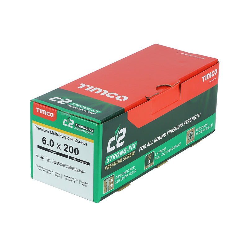 TIMco C2 Strong-Fix Multi-Purpose Premium Countersunk Gold Woodscrews - 6.0 x 200 - 100 Pieces