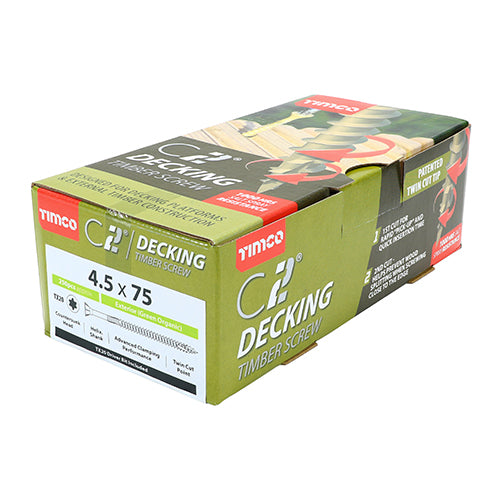 TIMco C2 Deck-Fix Premium Countersunk Green Decking Screws - 4.5 x 65 - 250 Pieces