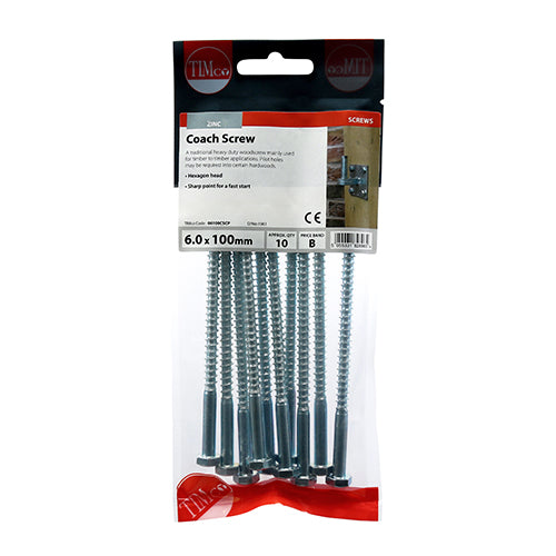 TIMco Coach Screws Hex Head Silver  - 6.0 x 100