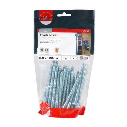 TIMco Coach Screws Hex Head Silver  - 8.0 x 30 - 200 Pieces