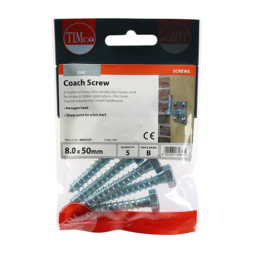 TIMco Coach Screws Hex Head Silver  - 8.0 x 65 - 100 Pieces
