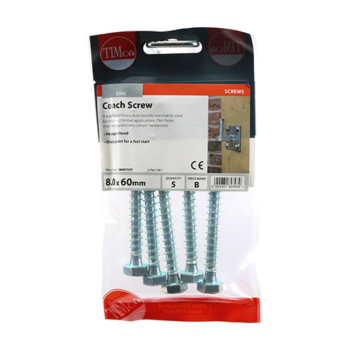 TIMco Coach Screws Hex Head Silver  - 8.0 x 60