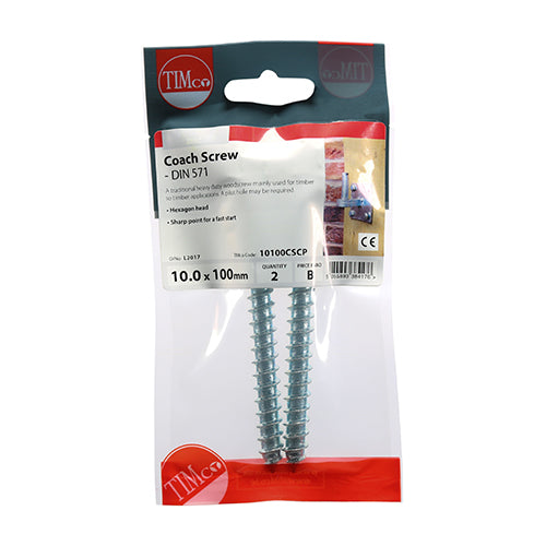TIMco Coach Screws Hex Head Silver  - 10.0 x 100