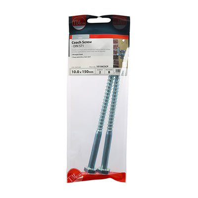 TIMco Coach Screws Hex Head Silver  - 10.0 x 150