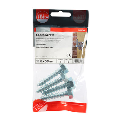 TIMco Coach Screws Hex Head Silver  - 10.0 x 50