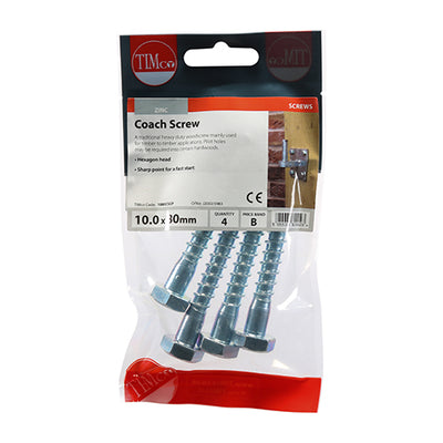TIMco Coach Screws Hex Head Silver  - 10.0 x 80