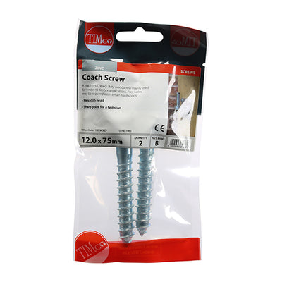 TIMco Coach Screws Hex Head Silver  - 12.0 x 75