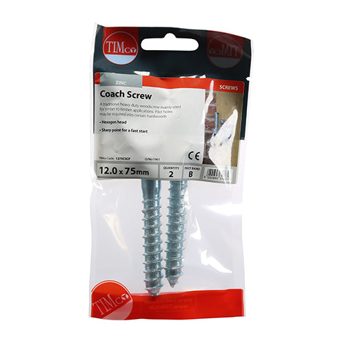 TIMco Coach Screws Hex Head Silver  - 12.0 x 75
