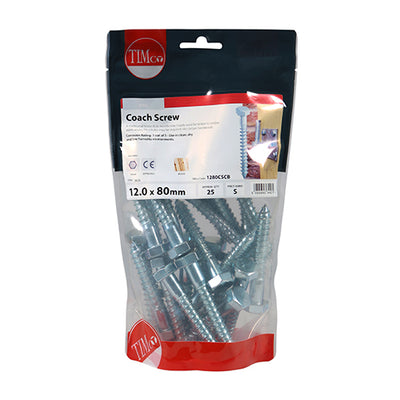 TIMco Coach Screws Hex Head Silver  - 12.0 x 80 - 25 Pieces