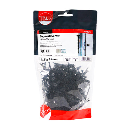 TIMco Drywall Fine Thread Bugle Head Black Screws - 3.5 x 45 - 200 Pieces