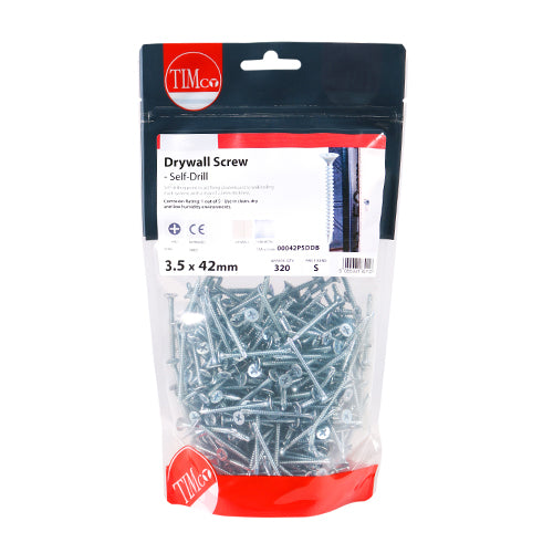 TIMco Drywall Self-Drilling Bugle Head Silver Screws - 3.5 x 42 - 320 Pieces