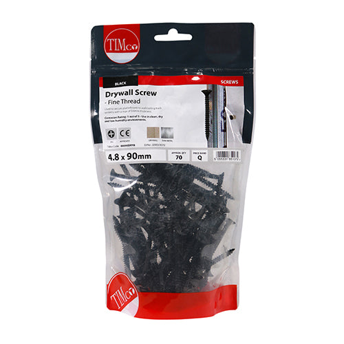 TIMco Drywall Fine Thread Bugle Head Black Screws - 4.8 x 90 - 500 Pieces