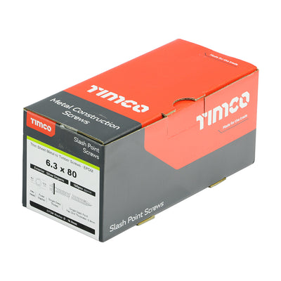 TIMco Slash Point Sheet Metal to Timber Screws Exterior Silver with EPDM Washer - 6.3 x 80 - 100 Pieces