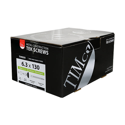 TIMco Self-Drilling Fiber Cement Board Exterior Silver Screw with BAZ Washer - Timber  - 6.3 x 130 - 50 Pieces