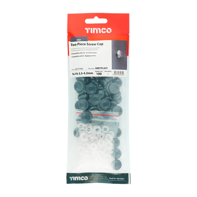 TIMco Two Piece Screw Caps Grey - To Fit 3.5 to 4.2 Screw - 100 Pieces