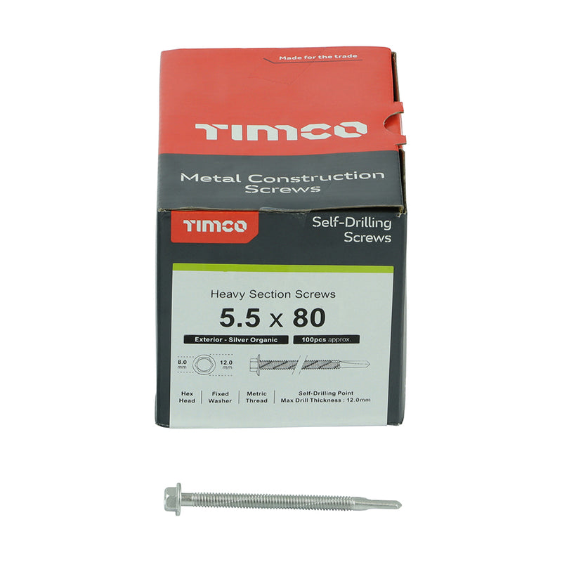 TIMco Self-Drilling Heavy Section Screws Exterior Silver - 5.5 x 80 - 100 Pieces