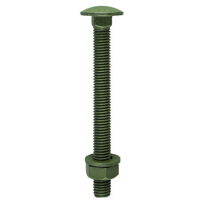 TIMco Carriage Bolts DIN603 Hex Nuts & Form A Washers Green Exterior - M10 x 200 - 10 Pieces