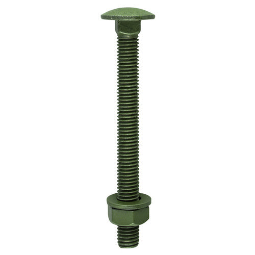 TIMco Carriage Bolts DIN603 Hex Nuts & Form A Washers Green Exterior - M10 x 200 - 10 Pieces