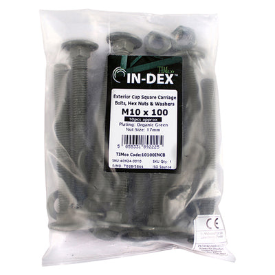 TIMco Carriage Bolts DIN603 Hex Nuts & Form A Washers Green Exterior - M10 x 220 - 10 Pieces