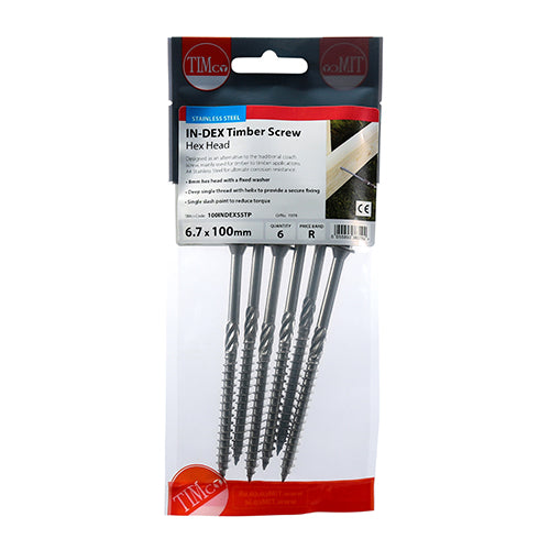 TIMco Timber Screws Hex Flange Head A4 Stainless Steel - 6.7 x 250 - 25 Pieces