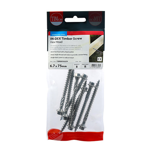 TIMco Timber Screws Hex Flange Head A4 Stainless Steel - 6.7 x 75 - 8 Pieces