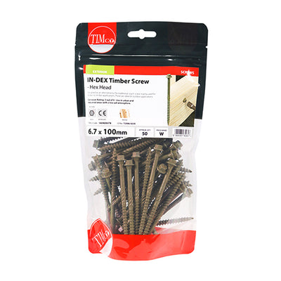 TIMco Timber Screws Hex Flange Head Exterior Green - 6.7 x 100 - 50 Pieces Box