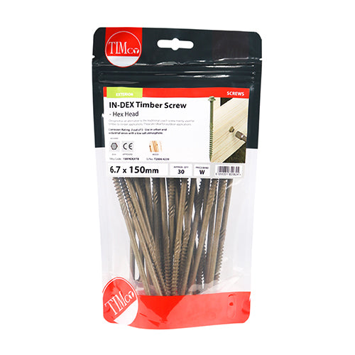 TIMco Timber Screws Hex Flange Head Exterior Green - 6.7 x 150 - 30 Pieces