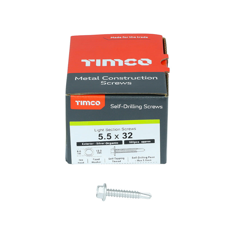 TIMco Self-Drilling Light Section Screws Exterior Silver - 5.5 x 38 - 150 Pieces