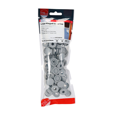TIMco Hinged Screw Caps Large Light Grey - To fit 5.0 to 6.0 Screw - 50 Pieces