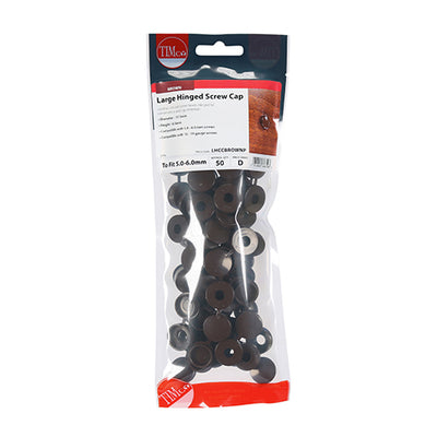 TIMco Hinged Screw Caps Large Brown - To fit 5.0 to 6.0 Screw - 50 Pieces