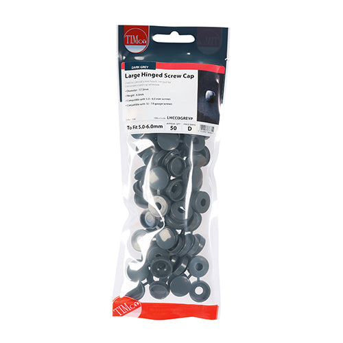 TIMco Hinged Screw Caps Large Dark Grey - To fit 5.0 to 6.0 Screw - 50 Pieces