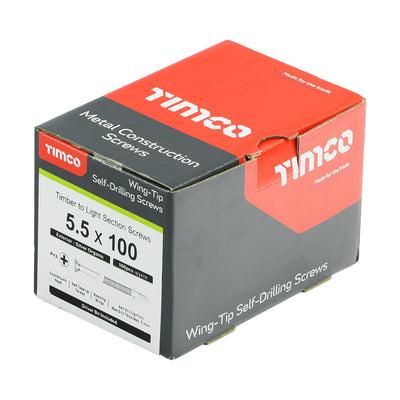 TIMco Self-Drilling Wing-Tip Steel to Timber Light Section Exterior Silver Screws  - 5.5 x 100 - 100 Pieces
