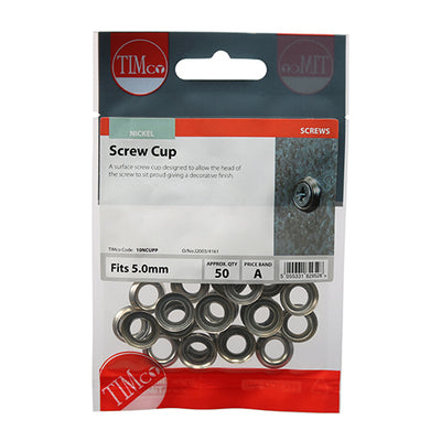 TIMco Screw Cups Nickel - To fit 10 Gauge Screws - 50 Pieces