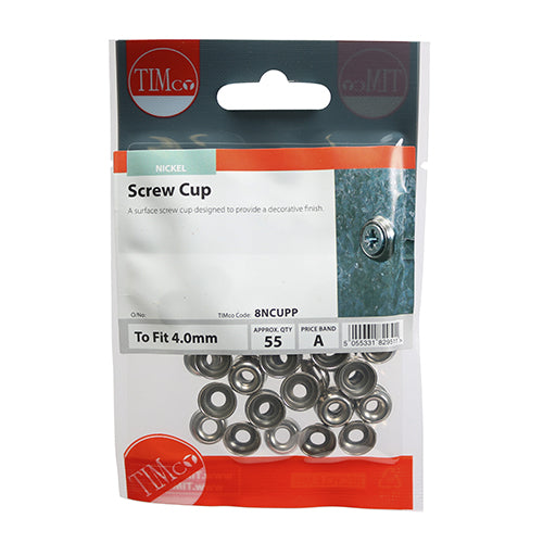 TIMco Screw Cups Nickel - To fit 8 Gauge Screws - 55 Pieces