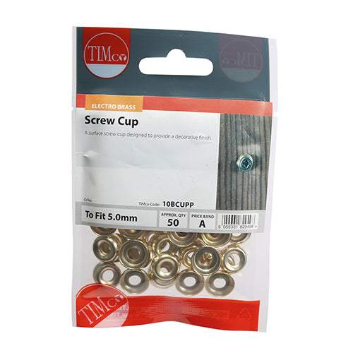 TIMco Screw Cups Electro Brass - To fit 10 Gauge Screws - 50 Pieces
