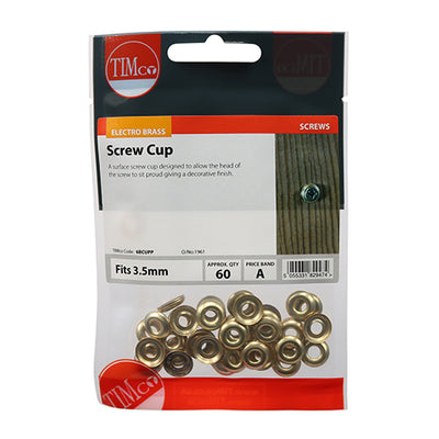 TIMco Screw Cups Electro Brass - To fit 6 Gauge Screws - 60 Pieces
