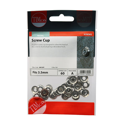 TIMco Screw Cups Nickel - To fit 6 Gauge Screws - 60 Pieces